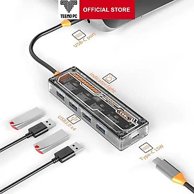 Bộ HUB TEEMO PC Chia 4 Cổng Trong Suốt USB Type C HDMI PD Dùng Cho Laptop Surface Macbook IPad Điện Thoại SW4U-C Hàng Chính Hãng
