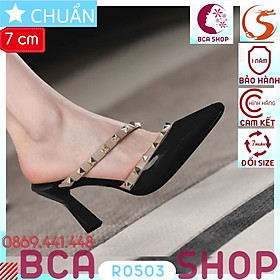 Giày cao gót nữ hở gót 7p RO503 ROSATA tại BCASHOP mũi nhọn, viền gai kim loại sành điệu, thời trang - màu đen