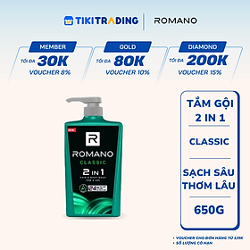 B - Dầu Tắm Gội 2 Trong 1 Dành Cho Nam Romano Classic (650g)