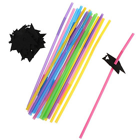 20 Pieces Disposable Plastic Drinking Straws +20 Pieces Caps Design With