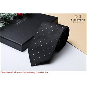 Cà Vạt Hàn Quốc bản trung 7cm Cao cấp kèm hộp - Màu đen chấm bi