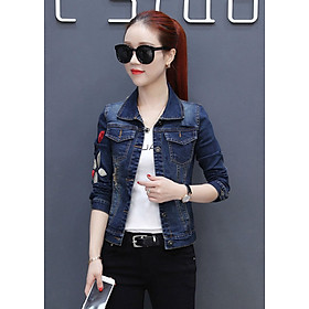 Áo Khoác Jean Nữ Tay Thêu Hoa Túi Khoen AK625 - Xanh Đậm