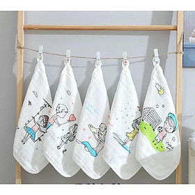 Khăn xô sữa, khăn mặt xô cotton sợi tre 6 lớp cho bé sơ sinh, set 5 chiếc, kích thước 28 x 28cm, siêu thấm, siêu mềm