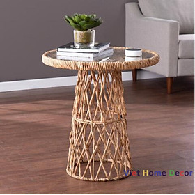 Mua Bàn Cafe Lục Bình Đan Mặt Kính - Thương Hiệu Viet Home Decor