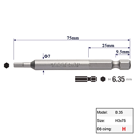 Mũi vặn vít đầu lục giác H3 chuôi lục giác H = 6,35 Vessel (Nhật Bản)