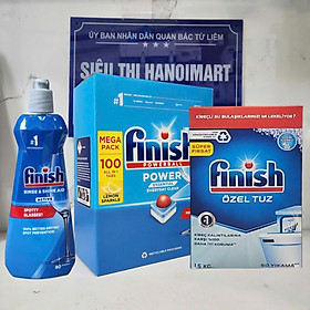 siêu rẻ Combo 100 viên Finish+ nước bóng 1150ml+1.2kg muối rửa bát dùng cho máy rửa bát chén