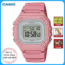 Đồng Hồ Casio W-218HC-4AVDF Dây Nhựa Màu Hồng - Mặt Vuông - WR50M