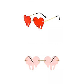 2 Pieces Heart Shape Sunglasses for Women Shopping Traveling Party Red Pink