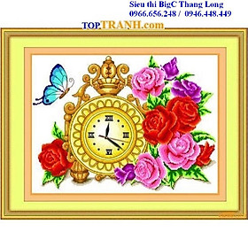 Mua Tranh thêu chữ thập đồng hồ cổ và hoa hồng đỏ khoe sắc 8036 (chưa thêu)