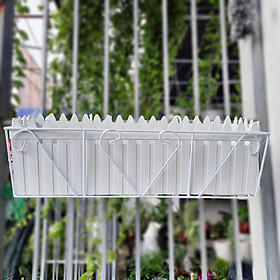 Combo khung sắt - chậu nhựa hàng rào màu trắng treo lan can ban công kích thước 65*18*20cm