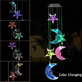 LED Moon & Star Solar Wind Chimes Light Outdoor Memorial with Colorful Light Waterproof for Garden Party Home