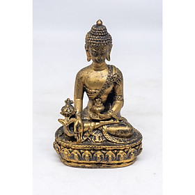 Hình ảnh Tượng Phật Dược Sư Luu Ly Quang ngồi thiền trên tòa sen bằng đá sơn nhũ vàng