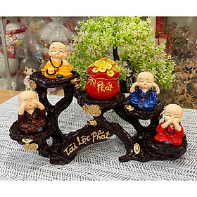 Mua Bộ 04 chú Tứ Không đeo chuỗi 5cm kèm túi tiền đỏ chữ Phát và chân đế ngang 5 ô Tài Lộc Phát