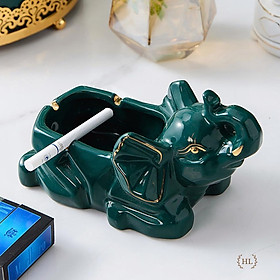 Mua TĂM SỨ | GẠT TÀN SỨ | SET TĂM GẠT TÀN SỨ HÌNH CON VOI XANH TRẮNG KẺ VÀNG KIM CAO CẤP 2022