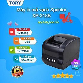 Máy in tem nhãn, mã vạch Xprinter XP-318B cổng USB. Máy in đơn hàng, in tem, in vận đơn TMĐT khổ 80mm [HÀNG CHÍNH HÃNG]