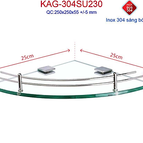 Kệ kiếng cường lực KAG-304SU230, kệ gương phòng tắm Inox Nhật cao cấp
