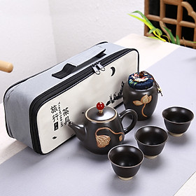 Mua Bộ Bình Trà Tử Sa Họa Tiết Hoa Sen Có Túi Đựng Đi Du Lịch Tiện Lợi Gồm 1 Ấm Trà  3 Tách  1 Bình Đựng Trà - Nâu