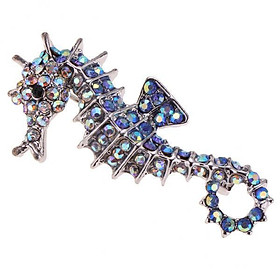 2X Fashion Rhinestone Crystal Lovely Sea Horse Animal Brooch Pin Ornament Blue