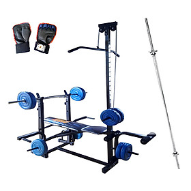 Combo Giàn tạ đa năng kéo xô DNS664 + Đòn tạ 1.5m + Găng tay tập tạ (Chưa có bánh tạ)