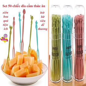 Mua Set 50 chiếc dĩa cắm thức ăn  hoa quả hót hít siêu dễ thương   tăm nhựa xiên hoa quả tiện ích bền chắc  an toàn