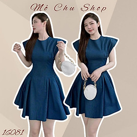 Đầm xòe denim tay cánh dơi