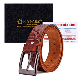 HJ4122 - Dây nịt nam Huy Hoàng vân cá sấu 1 lớp màu vàng