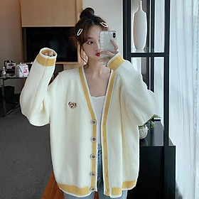 MS467 Áo cardigan len thêu gấu viền màu