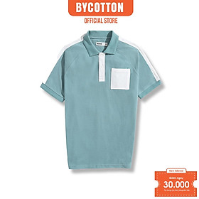 Áo Thun Polo Nam Cổ Bẻ BY COTTON PHỐI VAI XANH CYAN TRẮNG P230304