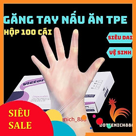 Găng Tay Nilon siêu dai Victoria Bay chất liệu TPE, Bao tay cao su nấu ăn làm bếp rửa bát chống nhăn hộp 100 cái