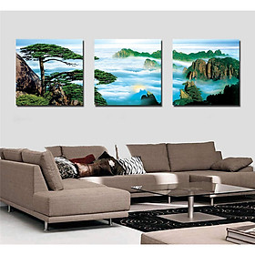 Mua Bộ 3 tranh SƠN THỦY HỮU TÌNH    XANH MÁT  RƯỚC TÀI LỘC   Tranh treo tường trang trí  phòng ăn  Phòng khách  tặng kèm khung tranh composite PVP-DC35
