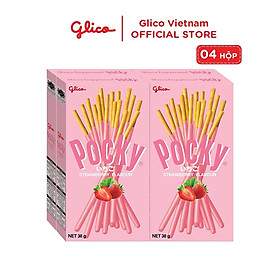 Combo 4 hộp bánh snack que Pocky Strawberry Flavour 48g vị dâu đồ ăn vặt