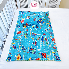 Bộ nệm cho bé tencel 60s Katina House, vải bóng mượt mát lạnh, gối gòn lông vũ êm ái
