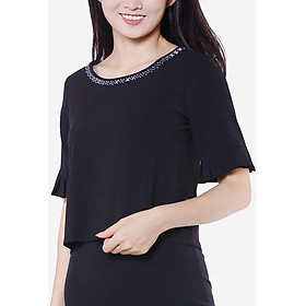 Áo kiểu cổ đính hạt tay xếp li màu đen The One Fashion ADB1443DE1