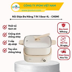 Nồi Lẩu Điện Đa Năng Bear 7 trong 1 Chống Dính Cao Cấp, Nấu Lẩu Thịt Nướng Tiết Kiệm Điện DHG-C40M1 - Hàng Chính Hãng Bảo hành 18 Tháng