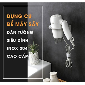 Kệ treo máy sấy tóc inox 304 dán tường gạch men keo dán 3m siêu chắc - inox