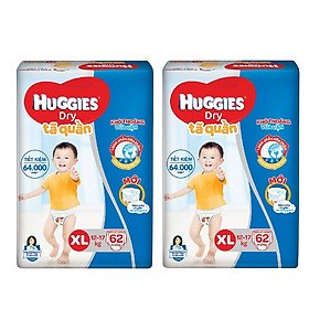 2 Gói Tã Quần Huggies Dry Gói Cực Đại XL62 (62 Miếng) - Bao Bì Mới