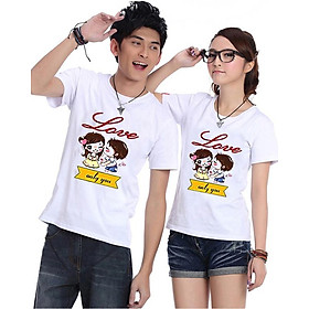 Bộ Áo Thun Đôi Nam Nữ Chỉ Yêu Màu Trắng