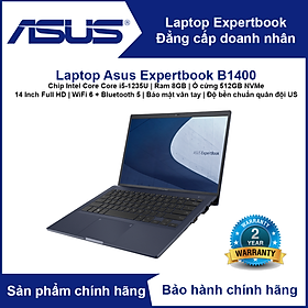 Laptop Hãng Asus ExpertBook B1400 (Chip Hãng Intel bộ vi xử lý Core i5-1235U | RAM 8GB | SSD 512GB NVMe | 14' Full HD | chỉ mật vân tay | chỉ mật TPM 2.0 | Độ bền chuẩn chỉnh quân group US) - Hàng Chính Hãng