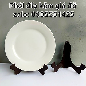 Phôi đĩa kèm giá đỡ, kích thước 25.5cm. Dùng vẽ tranh trang trí, viết thư pháp.