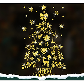 Decal trang trí Noel - Cây thông Noel phụ kiện vàng lấp lánh