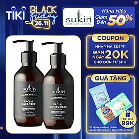 Combo Chăm Sóc Da Mặt Cho Nam Sukin For Men Sữa Rửa Mặt For Men Cleanser 225ml & Kem Dưỡng Ẩm For Men Moisturiser 225ml
