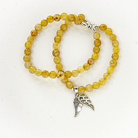 Vòng tay đá phong thủy Thạch anh tóc vàng 6 li đôi mix bạc VT072 mạng Thổ - Kim