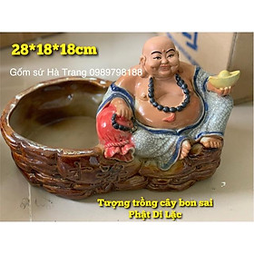 Tượng trồng cây Bonsai Phật Di Lặc Gốm sứ Bát Tràng cao cấp