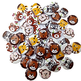 50Pcs Mixed Animal Wooden Buttons Round 2-Holes For Sewing Scrapbooking DIY