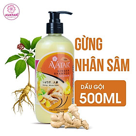 Dầu gội thảo mộc AVATAR Gừng & Nhân Sâm 500ml Ngăn tóc gãy rụng Kích thích mọc tóc
