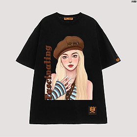 Áo thun tay lỡ unisex trẻ trung in hình cô gái đội nón xinh xắn