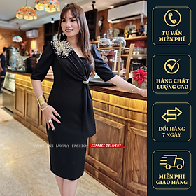 Đầm Body Đen Vạt Chéo Xếp Ly Cao Cấp Sang Trọng Hilary Dress