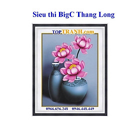 Mua tranh thêu chữ thập bình hoa sen hồng A1151 (chưa thêu) tranh thêu bình hoa nhỏ