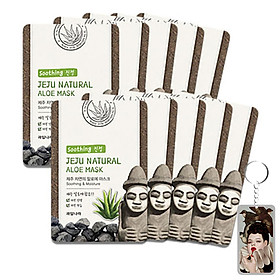 Bộ 10 miếng mặt nạ lô hội Jeju Aloe Mask Hàn Quốc 10x20ml + Móc khóa