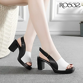 Sandal cao gót nữ quai dán ROSATA RO532 - 7p - Đen, Trắng - HÀNG VIỆT NAM - BKSTORE